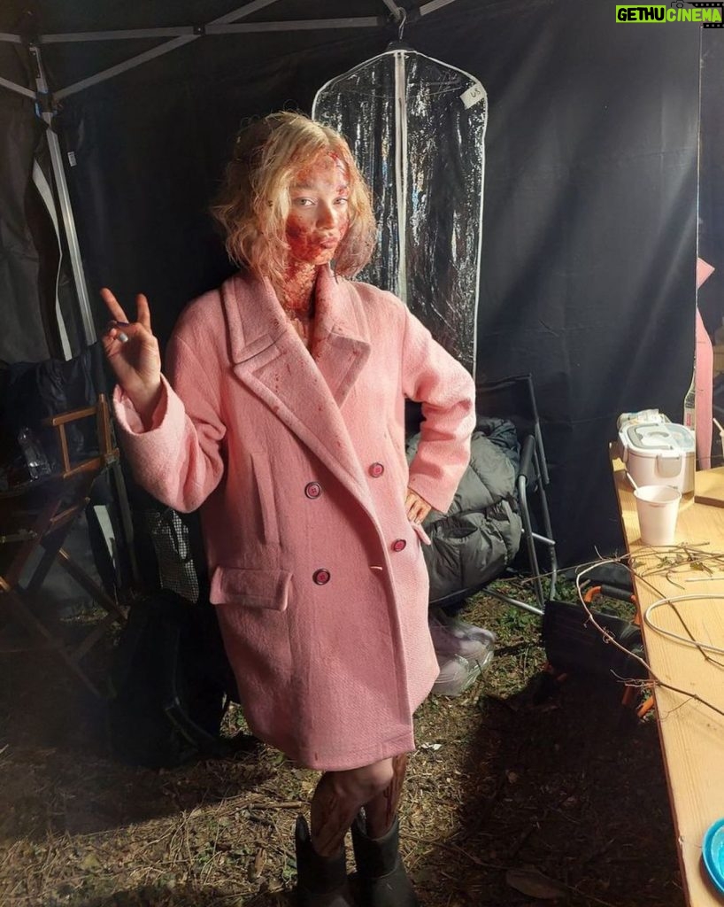 Emma Myers Instagram - just a wee bit bloody (don’t leave your contacts in when there’s blood rain)