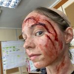Emma Myers Instagram - just a wee bit bloody (don’t leave your contacts in when there’s blood rain)