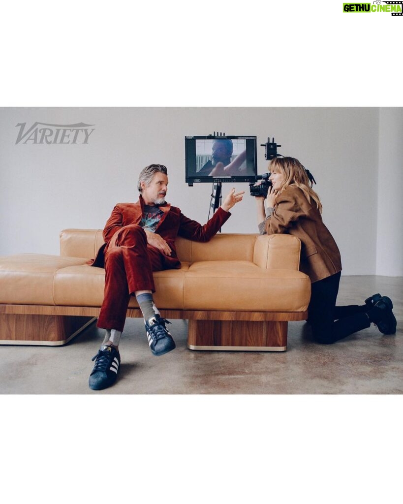 Ethan Hawke Instagram - The Hawkes x @Variety’s TIFF Issue On behalf of our new film WILDCAT Photography: @heatherhazzan Styling: @thealexbadia Ethan’s Grooming: @akgroomer Maya’s Hair & Makeup: @peterbutlerhair & @marywilesmakeup WILDCAT has signed an Interim Agreement with SAG-AFTRA.