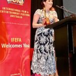 Evelyn Sharma Instagram - Such an honour to receive this award the other night ❤️🙏 thank you #IFEFA for recognising my work in films! #bollywood #bestjobintheworld #drama #artandculture #australia