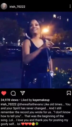 Faith Evans Instagram - Irish was definitely a bright light & a bubbly sweet spirit. Always a good time! #RIPIrish