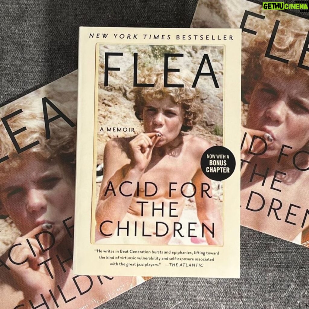 Flea Instagram - The book I wrote, Acid For The Children, has just been released in paperback. To mark the occasion I wrote a new chapter which was not included in the hard cover printing. Pen to paper, finger to key, I gave this book everything I had inside, I learned a lot about myself. I love books.