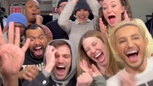 Frankie Grande Instagram - The cast of @titaniquemusical reacts to the Wicked trailer! This is our #WICKEDBOWL! 🩷💚🏈