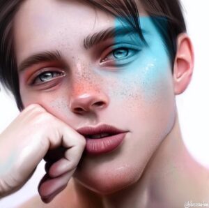 Froy Gutierrez Instagram - boy in fluorescent strokes translated effortlessly by @bluesssatan - eye bags have never looked more animated ➖👽 ➖