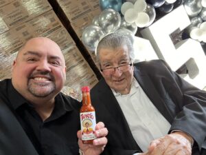 Gabriel Iglesias Instagram - Had the honor of spending some time with the founder of @tapatiohotsauce Mr. Saavedra ( @jls4685 ) on his 95th bday. What an incredible life. A real inspiration. He told me his number one accomplishment in life is being a father 😊 Long live Mr. TAPATIO 🔥