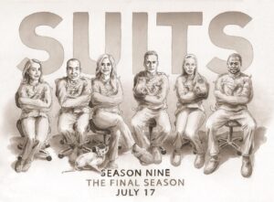 Gabriel Macht Instagram - #suits season nine premiere the final season July 17 #S9 #premiere @paulmadonnastudio #oldfriends #art #collaboration #cmu #penandinkonpaper #nowthatsaposter