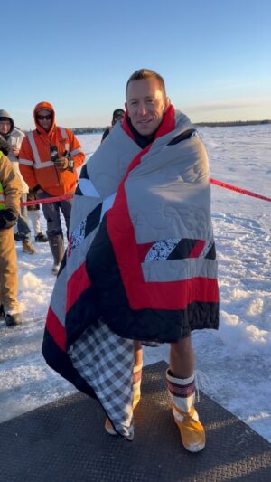 Georges St-Pierre Instagram - Thank you to the Cree Nation for seting up a Polar plunge for me. 
Ekosani! ❤️