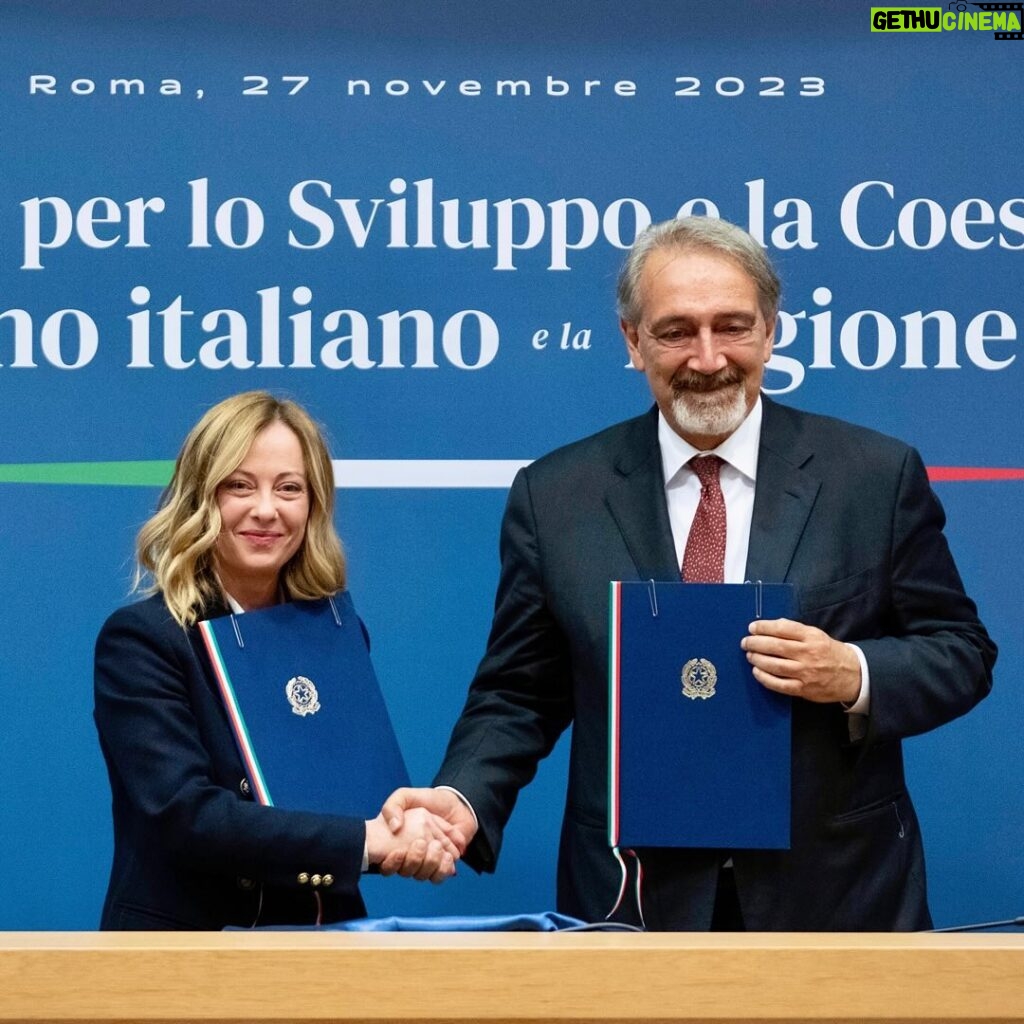 Giorgia Meloni Instagram - Roma, firma dell’Accordo per lo Sviluppo e la Coesione tra il Governo e la Regione Lazio.