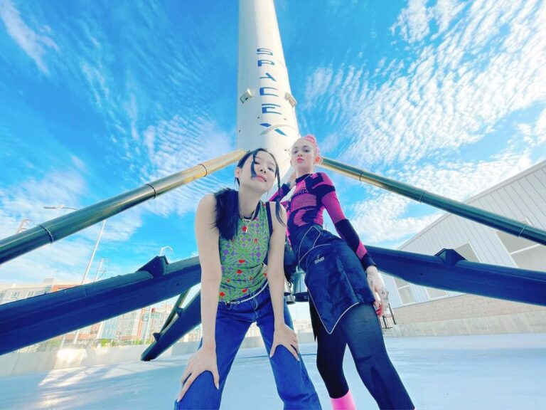 Grimes Instagram - remembering the time me and @jennierubyjane got to climb rockets like.. 🧚🏻‍♀️🚀