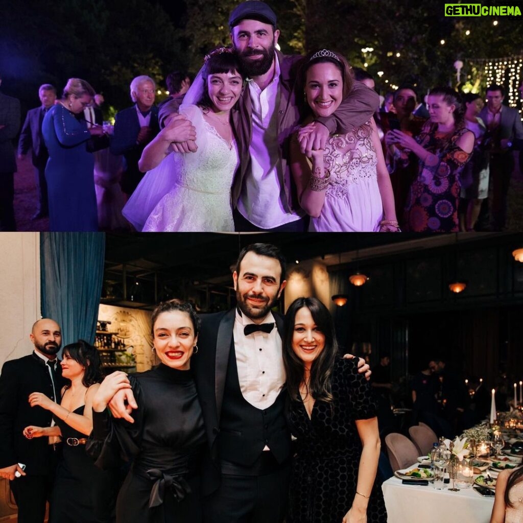 Gupse Özay Instagram - Üstteki fotoğraf Eltilerin Savaşı'nın son çekim gününden. Alttaki iki gün önce yönetmenimizin düğününden.. Hayat ne tatlı.. 🦋 @obilgetay @mervedizdar Not: Bir sonraki fotoğraf da gerçek gelinimizden @nazlibilgetay