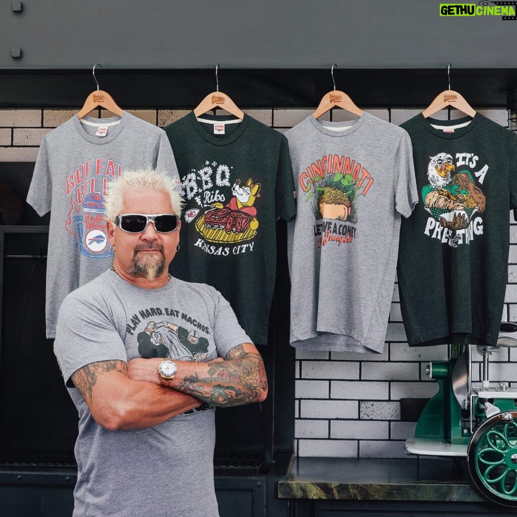 Guy Fieri Instagram - This season it’s all about the three F’s: Fans, Food, and Football! I teamed up with @officialnflshop to take fan gear up a notch by pairing your favorite @nfl team with my picks for the best local gameday grub. Available now at @officialnflshop 🔥