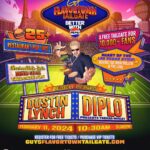 Guy Fieri Instagram - Who is ready to enter FLAVORTOWN…join me at @GuysFlavortownTailgate - Better with @Pepsi in Las Vegas and experience 25+ restaurants curated by yours truly, incredible musical performances by @dustinlynchmusic and @diplo, and tons of interactive tailgate fun on Big Game Sunday! Best of all: Tickets are FREE! Visit GuysFlavortownTailgate.com to secure your free ticket or purchase the all-new “Taste of Flavortown” tickets or VIP passes today! Plus, those with a @CashApp Card that register in the next 24 hours will be guaranteed entry (while supplies last). We’re takin’ you on a road rockin’ trip down to Flavortown on Big Game Sunday for the most fun tailgate in America...see you in Vegas! Las Vegas, Nevada