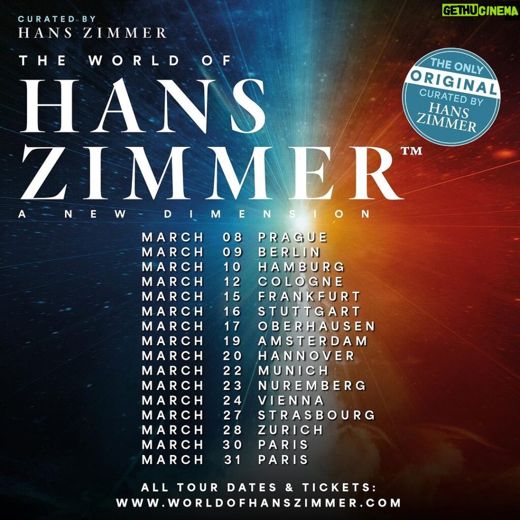 Hans Zimmer Instagram - Our brand-new 2024 tour “A New Dimension” is on sale now! Inspired by two-time Academy Award® - winning composer @hanszimmer, the tour will stop in 59 cities across Europe featuring some of the world’s best soloists. Get your tickets now at worldofhanszimmer.com (link in bio). Hans Zimmer is not scheduled to appear live on stage in The World of Hans Zimmer – A New Dimension. Hans Zimmer is the show’s curator and musical director. #WOHZ#WorldofHansZimmer