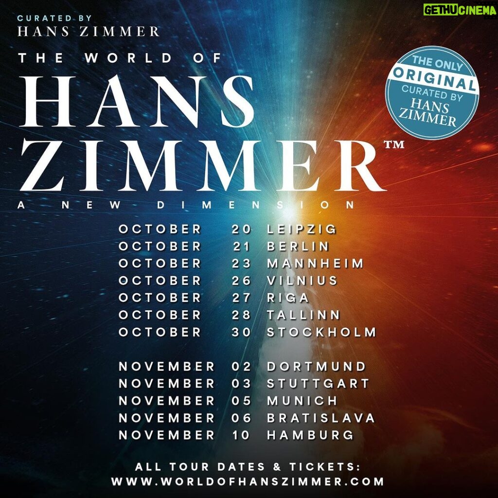 Hans Zimmer Instagram - Our brand-new 2024 tour “A New Dimension” is on sale now! Inspired by two-time Academy Award® - winning composer @hanszimmer, the tour will stop in 59 cities across Europe featuring some of the world’s best soloists. Get your tickets now at worldofhanszimmer.com (link in bio). Hans Zimmer is not scheduled to appear live on stage in The World of Hans Zimmer – A New Dimension. Hans Zimmer is the show’s curator and musical director. #WOHZ#WorldofHansZimmer