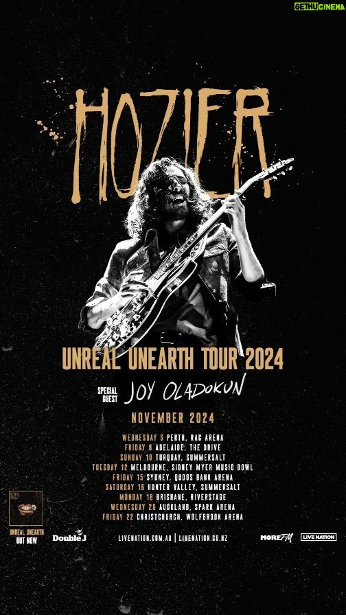 Hozier Instagram - Australia and New Zealand! 🇦🇺 🇳🇿 Thrilled to announce that 9 new shows have been added to the #UnrealUnearth tour. Excited to be back that side of the world to play these songs for you live! Tickets are on sale March 18th at 12pm local time. 🎟️ www.hozier.com/live