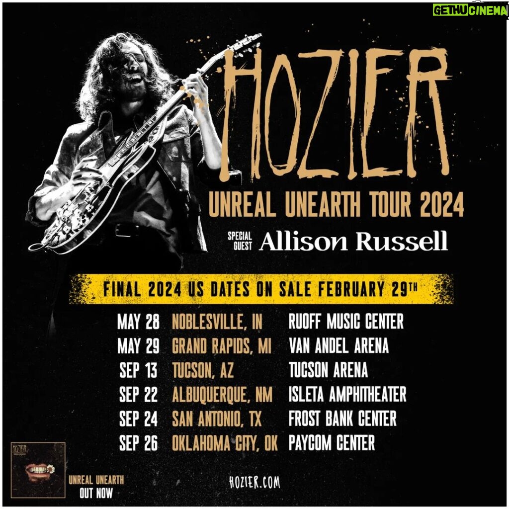 Hozier Instagram - Sincere thank you to everyone who’s bought a ticket for the extended US run, the response has been incredible. Thrilled to announce these final US 2024 shows going on sale today and can’t wait to see you in person soon. Love 🖤 🎟️ (link in story)