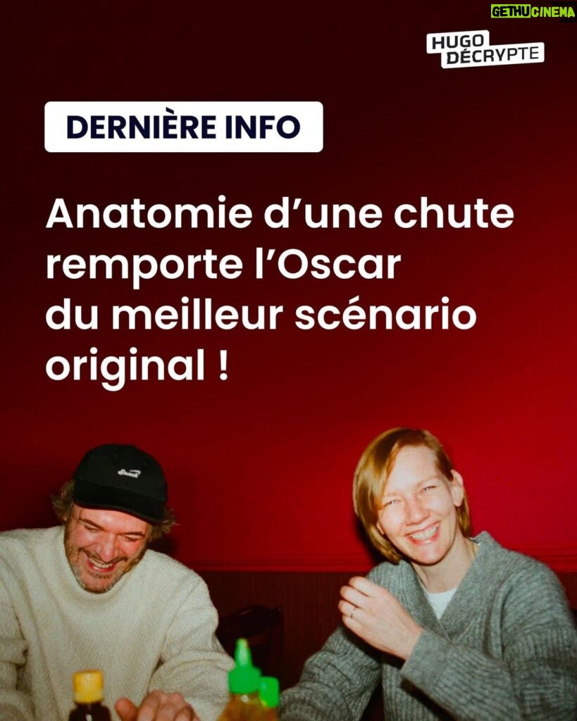 Hugo Travers Instagram - Le film français Anatomie d’une Chute de Justine Triet remporte l’Oscar du meilleur scénario original ! 🇫🇷