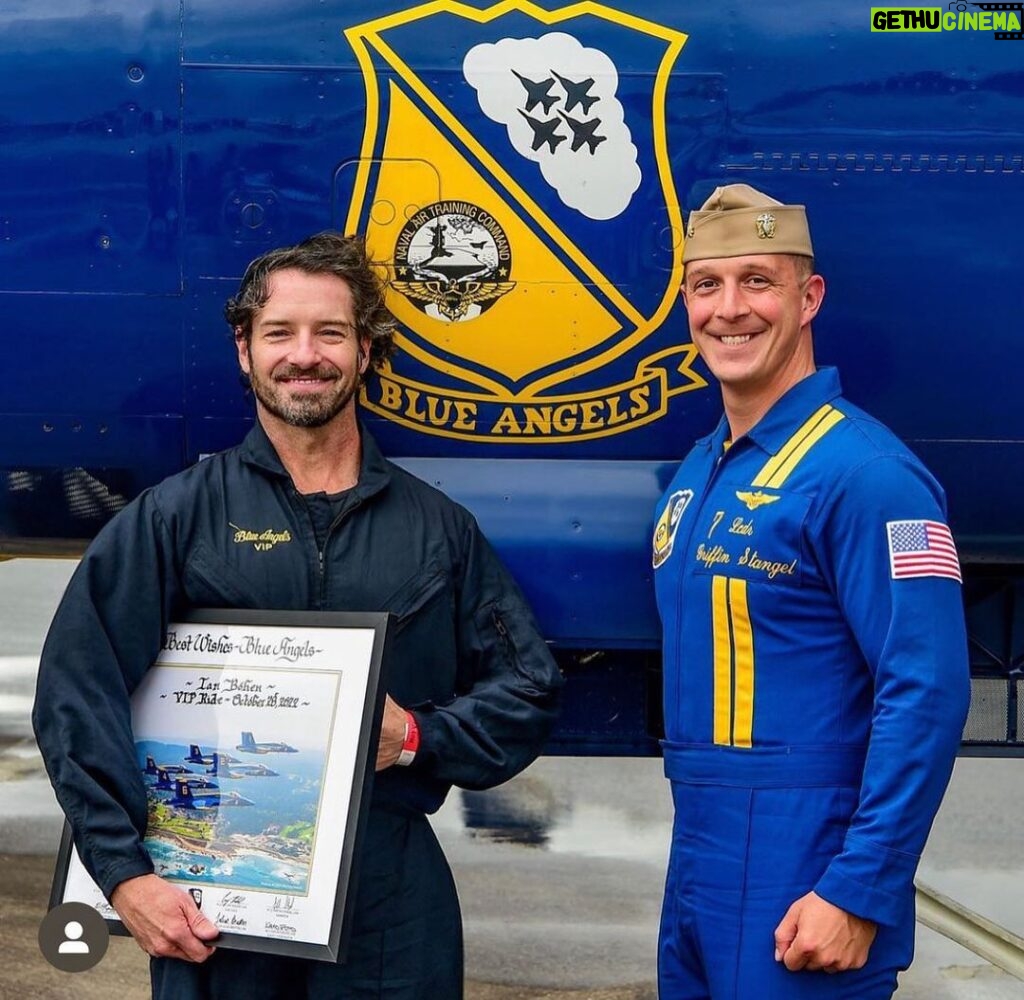 Ian Bohen Instagram - Since I was 10 this has been a dream of mine. The @usnavyblueangels @wingsoverhoustonairshow and especially @stephstricklen made this come true. I cannot begin to thank you enough. @navyblueangel7 “Push-Pop” and I turned and burned 7.6 G’s and got close to cracking the sound barrier. If you’re interested in the United States Military or aviation in general, check out what this group and other branches’ demo teams can show you. Videos to follow.