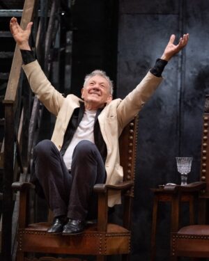 Ian McKellen Instagram - As Hamlet says, “The play’s the thing”. Back to work after all these idle months, I am so grateful for a chance to meet an audience again, albeit distanced from each other. Our set allows some of them either side of the actors onstage, close to the action. I’ll resist the temptation to give them a hug of relief and joy.