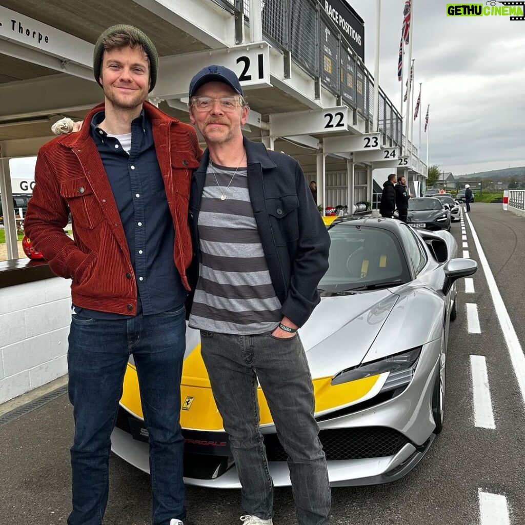 Jack Quaid Instagram - 🏎️Big thanks to my British Dad @simonpegg for taking me out to drive fast things that go vroom-vroom while I’m in town. @goodwoodrrc Goodwood Motor Circuit