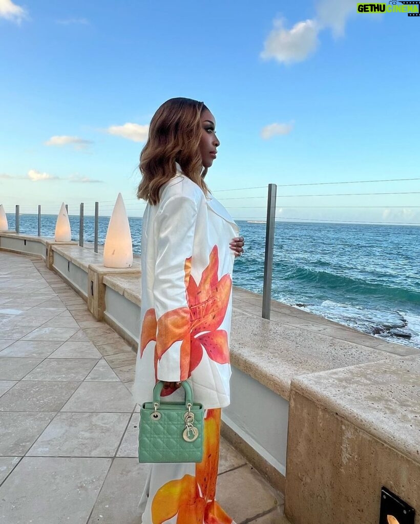 Jackie Aina Instagram - do it right the first time 🐚 thank you @hanifaofficial for this stunning look via @parischea Condado Vanderbilt Hotel