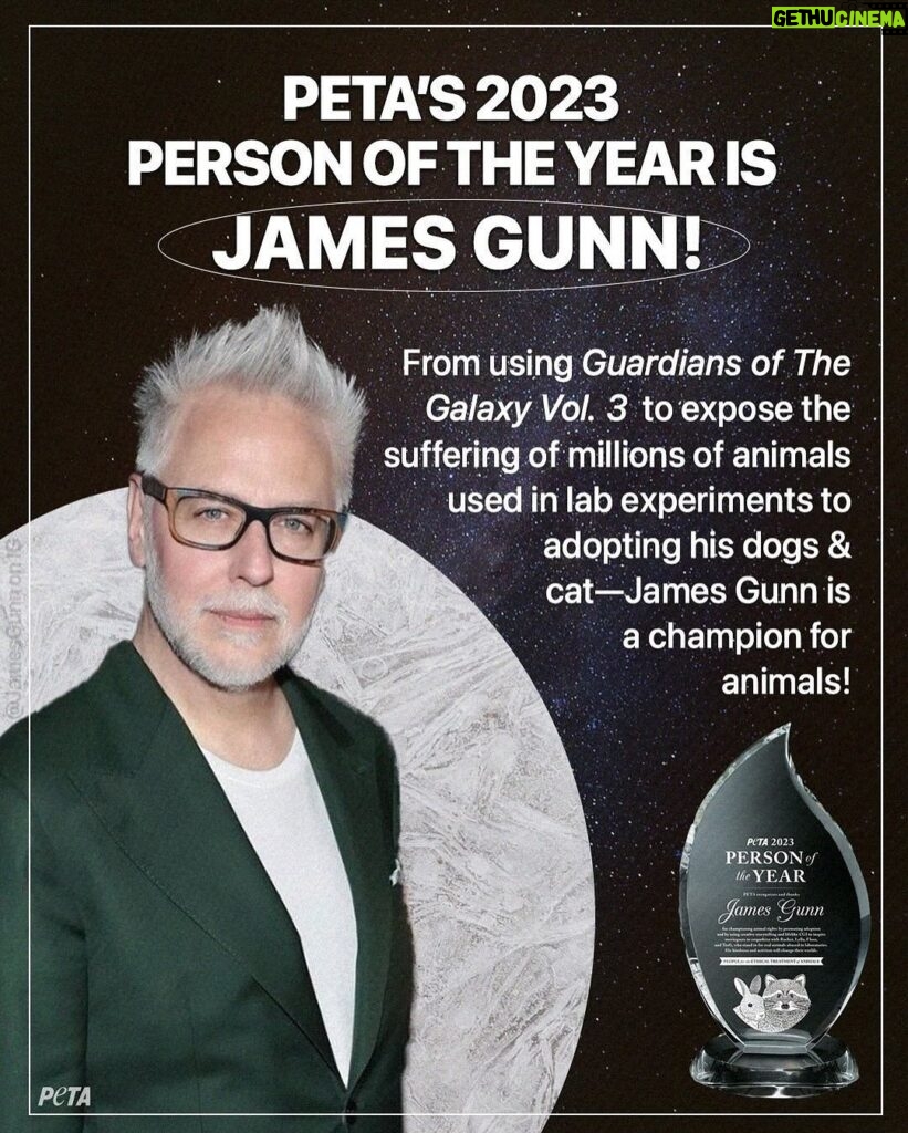 James Gunn Instagram - Honored and touched. Thank you, @peta. 🐶🐱🦝🐀🐼🫎❤
