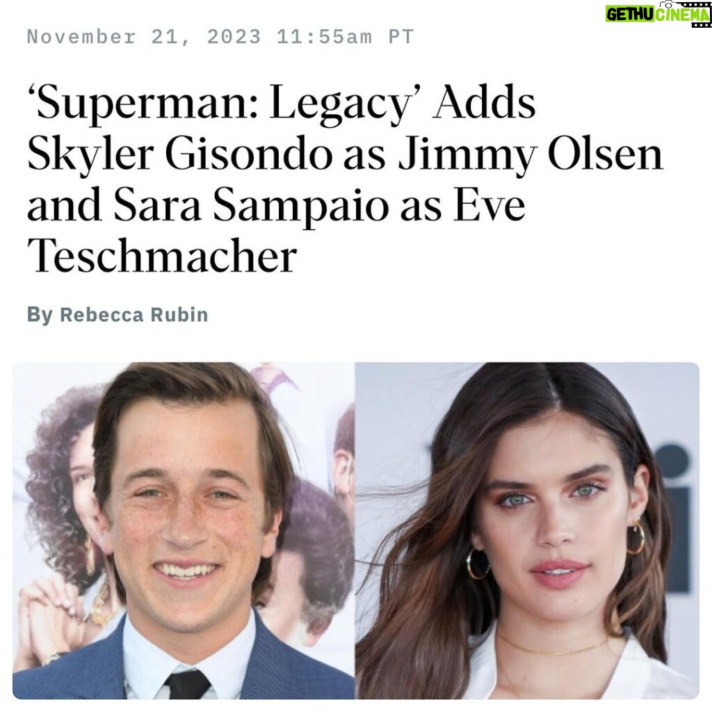 James Gunn Instagram - After auditioning hundreds of folks for both of these roles, we finally found perfect fits with both @skylergisondo and @sarasampaio! Can’t wait for you guys to see them in action the summer of ‘25! #supermanlegacy #jimmyolsen #eveteschmacher