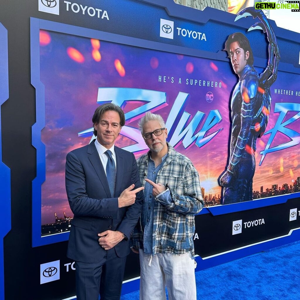 James Gunn Instagram - At the #BlueBeetle screening with my partner Peter Safran! I can’t wait for audiences to meet Jaime Reyes, who will be an amazing part of the DCU going forward! @greglauren @scarosso styling: @emilydiddle