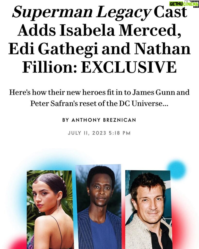 James Gunn Instagram - Hooray! Welcome to the Superman: Legacy cast, @isabelamerced as Hawkgirl, @iamedigathegi as Mister Terrific, and my old pal @nathanfillion as Green Lantern Guy Gardner!