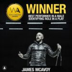 James McAvoy Instagram – Many thanks @whatsonstage for the Gong. Congrats to all the nominees. Congrats you out amazing cast,crew and the whole creative team and to @jamielloyd for putting on this absolute beast of a show. Honoured to be in your company. Big thanks to @jamielloydco @atg_prods and all the staff at @haroldpintertheatre. We’ll be in Brooklyn at the @bam_brooklyn theatre from April LINK TO TICKETS IN BIO.