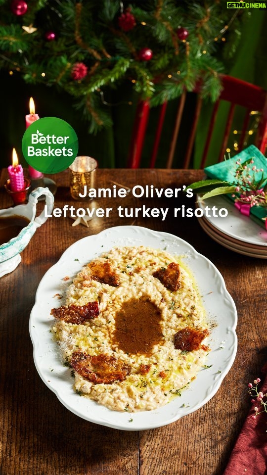 Jamie Oliver Instagram - Still got tons of turkey? We hear you! @JamieOliver’s Leftover turkey risotto is one of the tastiest ever! With crispy turkey skin and a well in the middle for leftover gravy, this is festive comfort food at its best. Head to the link in the bio for more Better Baskets recipes. Better Baskets recipes help you make better choices with the food you buy and the meals you make.