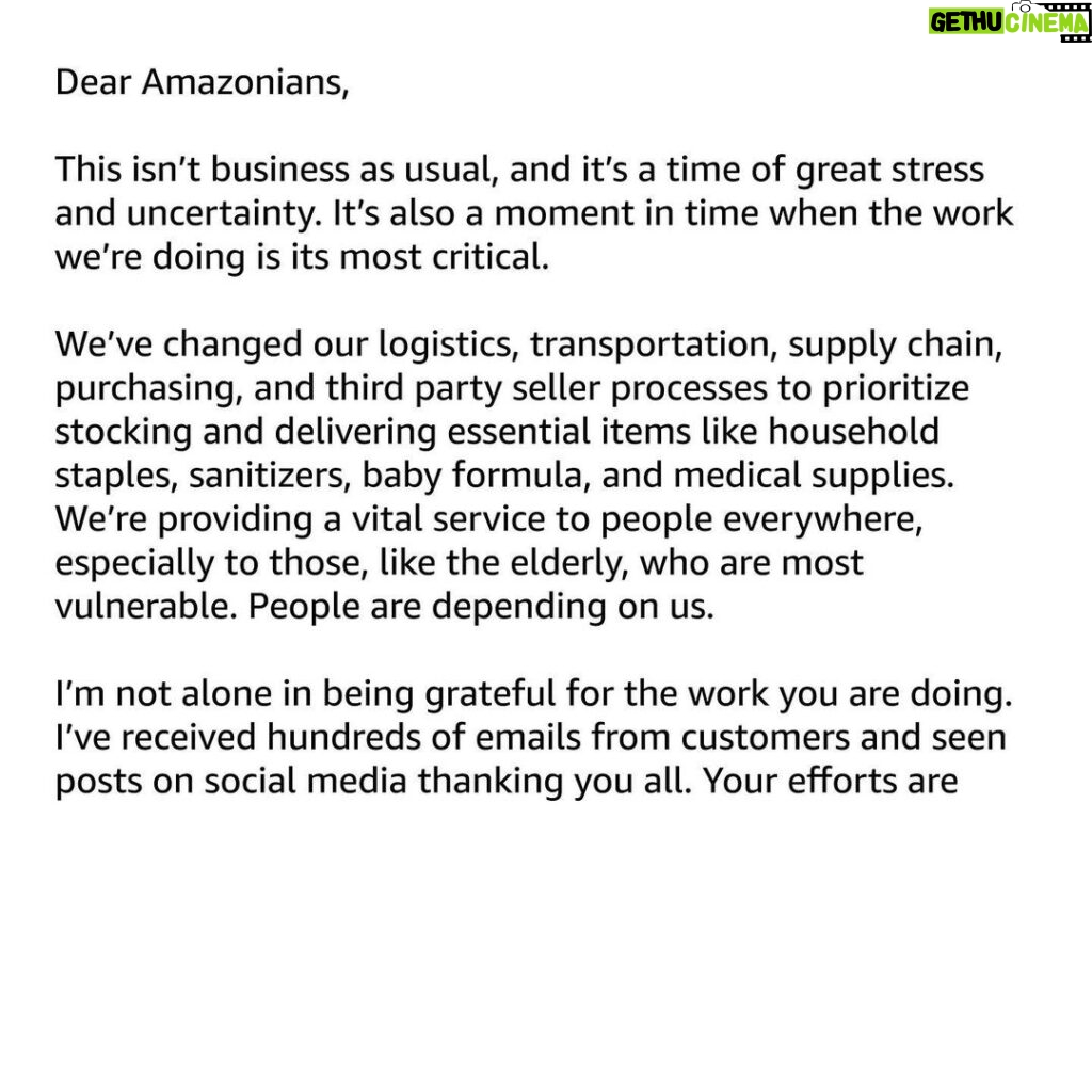 Jeff Bezos Instagram - A message to all Amazon employees.