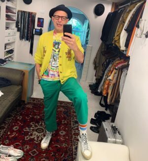Jeff Goldblum Instagram - Stepping into 2022 like...this. #OOTD 🌈🍭🎨🎆🚀💖