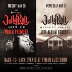 Jelly Roll Instagram - I’ll be at the mother church, @theryman, back to back nights! The first night May 30th will be the world premiere of my documentary “Save Me” with a Q&A session. The second night May 31st I’ll be performing “Whitsitt Chapel” in its entirety— be the first to hear the album live! Tickets are available Friday, May 26th