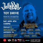 Jelly Roll Instagram – The biggest toy drive in Nashville history continues! Buy a toy at a Nashville area Walmart and donate it today through December 15th!

I will be performing at the Antioch, TN location Saturday, November 4th at 4pm! Let’s make this holiday season a special one for the kids!