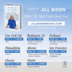 Jill Biden Instagram - Looking forward to hitting the road and sharing my book with all of you - here’s where I’ll be. I hope to see you there! #wherethelightenters #flatironbooks