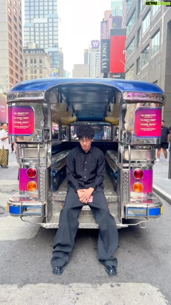 Jo Koy Instagram - I never thought in a million years that my son would be sitting inside of a jeepney in NYC in front of a Broadway musical with an all Filipino cast that his dad is producing. Dream Big! @herelieslovebway