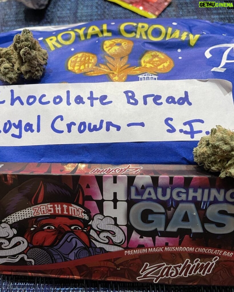 Joey Diaz Instagram - It’s called getting the Party started on a Friday night….Royal Crown chocolate bread and reefer…… LaughingGas!!!