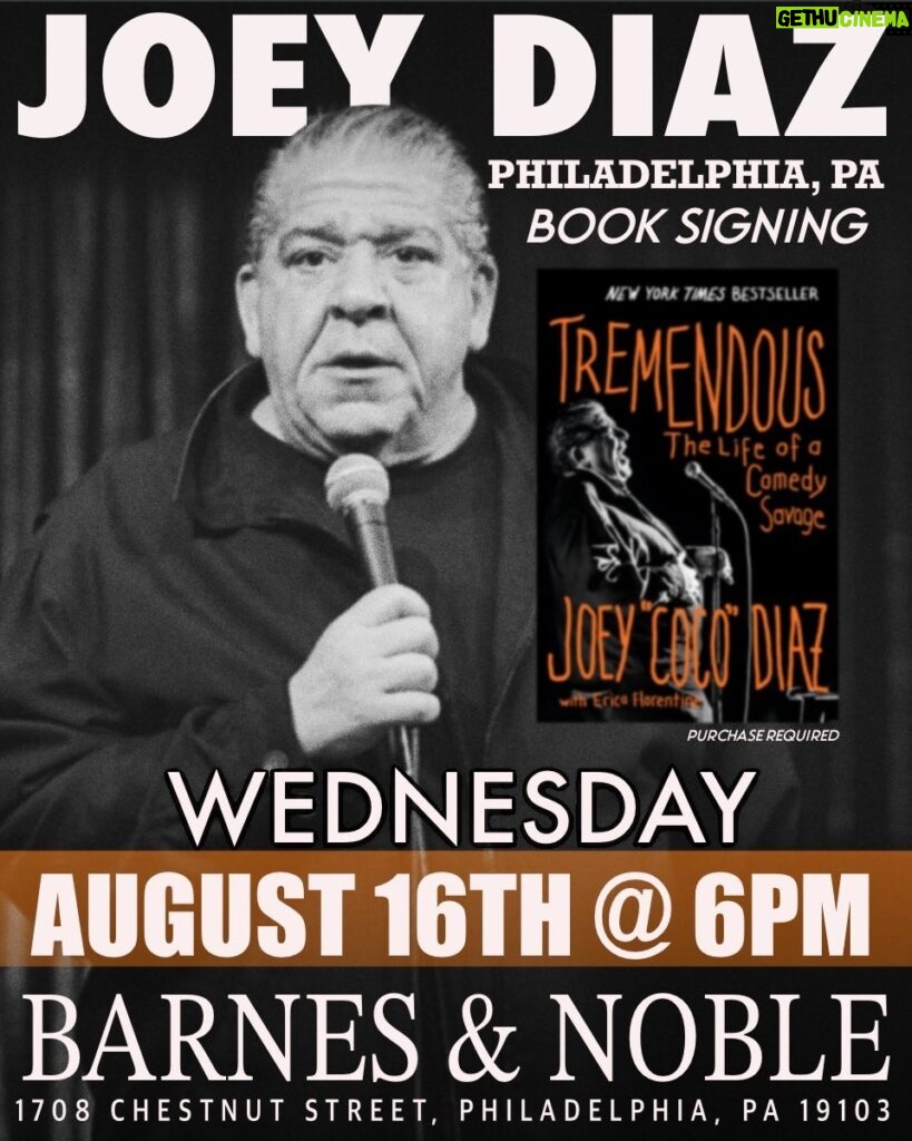 Joey Diaz Instagram - PHILADELPHIA… Wednesday August 16th at 6PM…. BARNES & NOBLE on Chestnut Street…… see you then savages