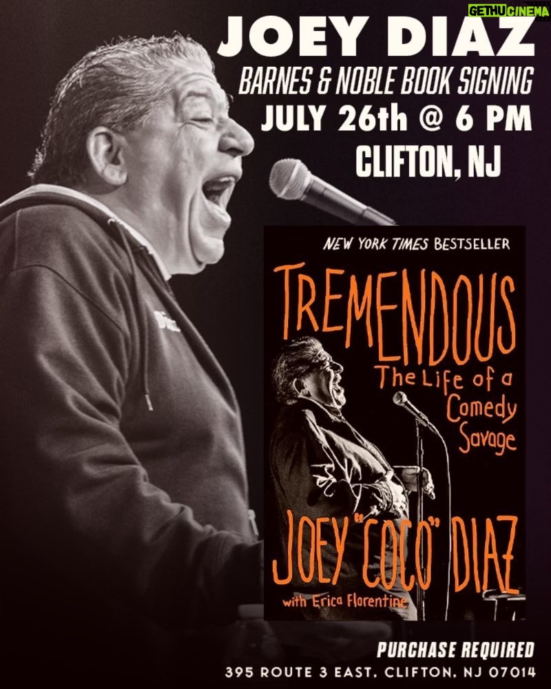 Joey Diaz Instagram - Oh Shit!!! Wednesday 7/26 at 6pm….. Barnes and Noble….. Clifton NJ….. love you Savages!!!