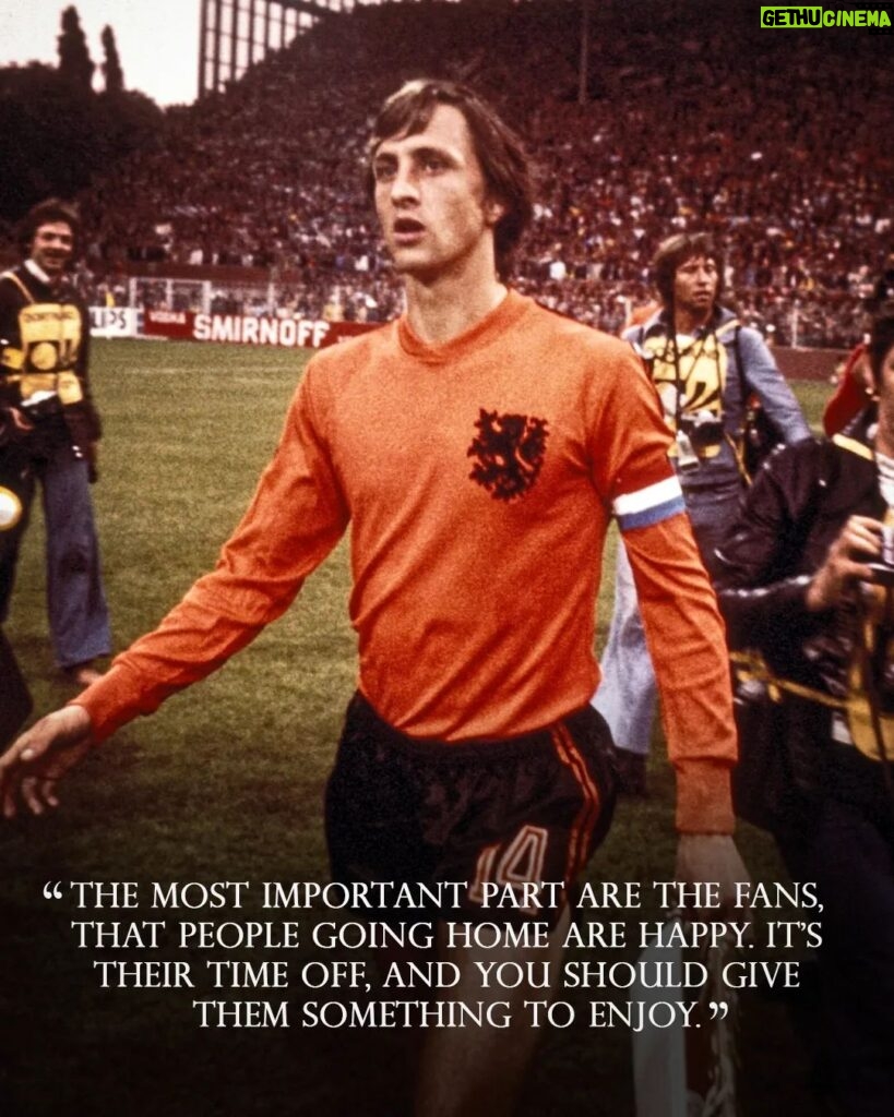 Johan Cruijff Instagram - On the 14th of each month we share one of Johan’s famously brilliant and simple quotes. 💬 Today's is: "The most important part are the fans, that people going home are happy. It’s their time off, and you should give them something to enjoy." ⚽ #CruyffLegacy