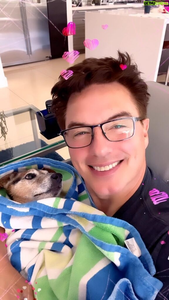 John Barrowman Instagram - Check out my story to hear what I was saying. A cuddle after swimming. Couldn’t resist the music. . #trendingreels #lgbtqia #dogs #dogsofinstagram #palmsprings #jackrussell #love #cuddle #lgbtqia #puppylove #donnyosmond #johnbarrowman #rescuedog Palm Springs, California