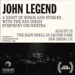 John Legend Instagram - Thrilled to announce I'll be back at @theshellsd on August 15th with the @sandiegosymphony for an evening of music under the stars. Looking forward to seeing you again, San Diego! Sign up for pre-sale access at johnlegend.com before tickets go on sale this Friday, March 8th.