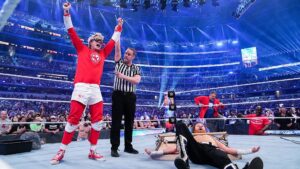 Johnny Knoxville Instagram - Thanks to Vince McMahon and everyone at the @wwe for allowing me the opportunity of smashing @samizayn at #wrestlemania. Also thanks to Jeffy, Jasper, Weeman, Pontius and Tremaine for being there and having my back. And a big thank you to @shanehelmscom for showing me all the moves I used to gain victory. And of course a huge thanks to @kp416 and @jacqlefevre for keeping the crazy train on the tracks. Undefeated at Wrestlemania. What a night and Wahoo! #johnnyknoxvilleworldchampion #nightnightsami 📸 by @wwe