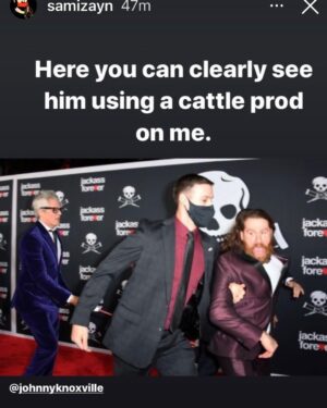 Johnny Knoxville Instagram - It appears that low down and dirty @samizayn has hit all new lows even for him. Trying to ride the wave of Jackass Forever’s successful weekend at the box office he tries to garner attention for himself by posting insta stories like this. They are the listless threats of a desperate man. Looks like there is only one way to settle this,the old fashion way. 👊🏼🤼‍♀️#suckitsami
