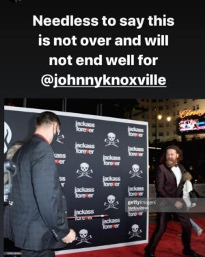 Johnny Knoxville Instagram - It appears that low down and dirty @samizayn has hit all new lows even for him. Trying to ride the wave of Jackass Forever’s successful weekend at the box office he tries to garner attention for himself by posting insta stories like this. They are the listless threats of a desperate man. Looks like there is only one way to settle this,the old fashion way. 👊🏼🤼‍♀️#suckitsami