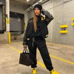 Jordyn Woods Instagram – A sample from the @woodsbyjordyn archive that @karltowns and I collaborated on.. I’m actually obsessed with this letterman.. should we produce this!? 
Also bringing something other than clothing to @woodsbyjordyn this holiday season.. 😉
ALSO Black Friday sale coming this week, 35% off and a free HAT with purchase over $150🤍