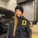 Jordyn Woods Instagram – A sample from the @woodsbyjordyn archive that @karltowns and I collaborated on.. I’m actually obsessed with this letterman.. should we produce this!? 
Also bringing something other than clothing to @woodsbyjordyn this holiday season.. 😉
ALSO Black Friday sale coming this week, 35% off and a free HAT with purchase over $150🤍