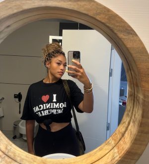 Jordyn Woods Instagram - The @rdbseleccion cheerleader! 😂🤍🇩🇴
Being able to share these moments with you have been so special to me. It is so cool to see the unity of different people and cultures coming together in a very exciting way with @fibawc ! 🏀🏀🏀

The Dominican team took me in right away and treated me like family and it’s been a beautiful thing to witness them blossom in a short time as a team but more importantly as brothers. I’m so proud of you @karltowns I know your mom is looking down smiling ear to ear on the man you are becoming. It’s already written in the stars. Let’s go DR🇩🇴🇩🇴🇩🇴 !!! ❤️❤️❤️