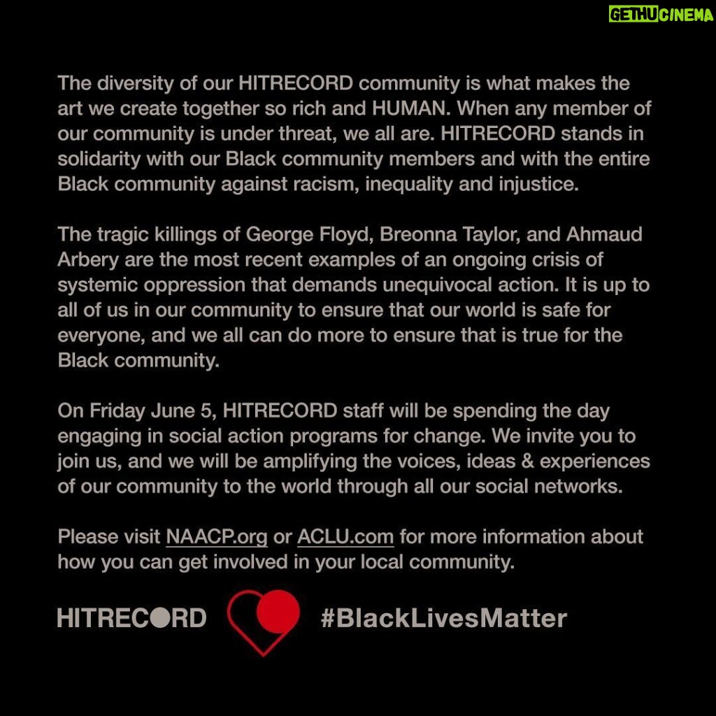 Joseph Gordon-Levitt Instagram - Black Lives Matter. For more information about how you can get involved in your local community, please visit NAACP.org or ACLU.com at the link in my story.